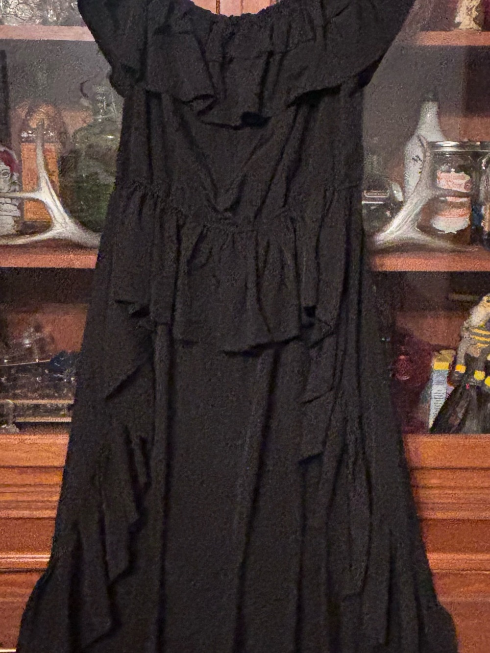 Women's Black Off-Shoulder Ruffle Crop Top